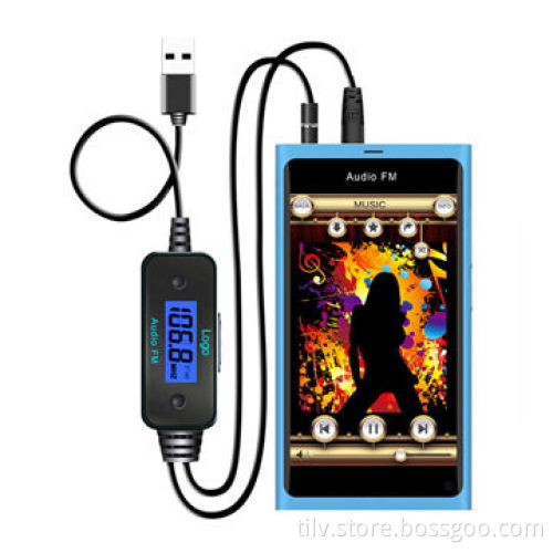 3.5mm audio wired FM Transmitter with micro usb cable charger function for smartphone